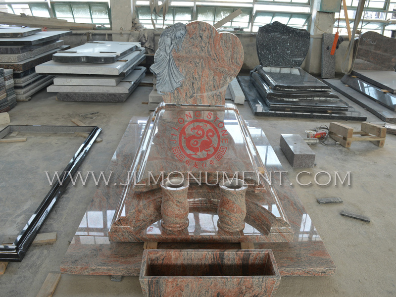 Jet Black Angel with Wings Tombstone, Shanxi Black Angel Carving Headstone and Hand Carved Angel headstones,and Indian Juparana and Angel Headstone-002