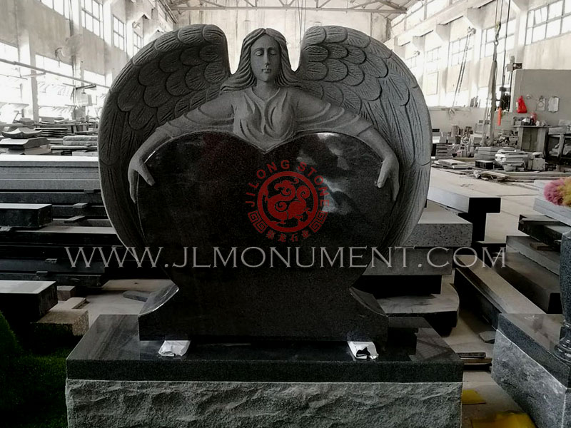 Leaning Angel on Tear Drop Headstone,and Absolute Black and Angel Headstone-016