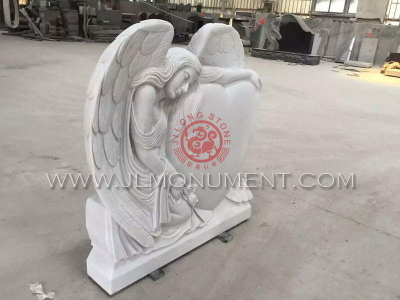 WHITE MARBLE ANGEL WITH FLOWERS IN HAIR,and White Marble and Angel Headstone-023