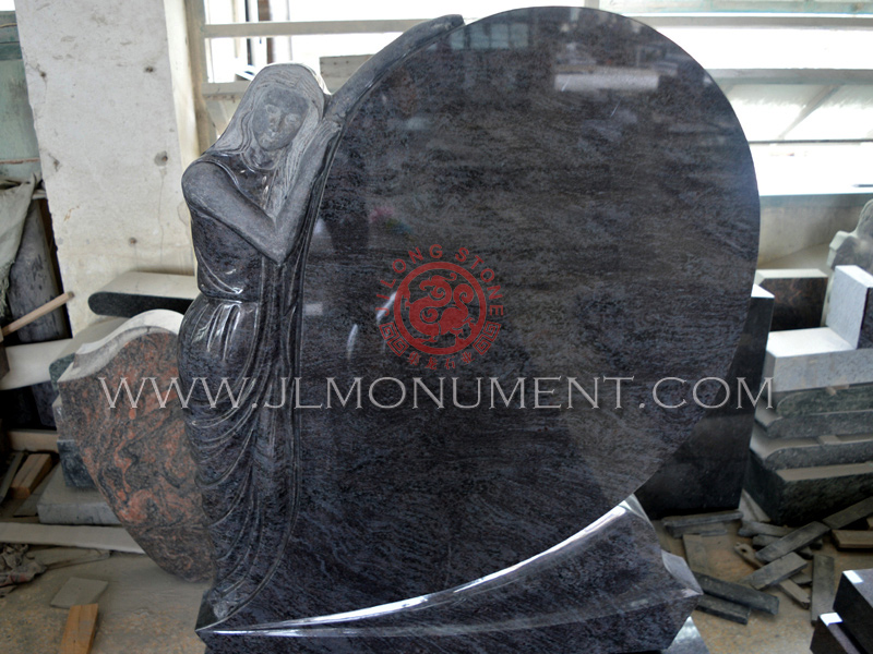 Shanxi Black Granite Angel Heart with Kerbs Headstone,and Bahama Blue and Angel Headstone-036