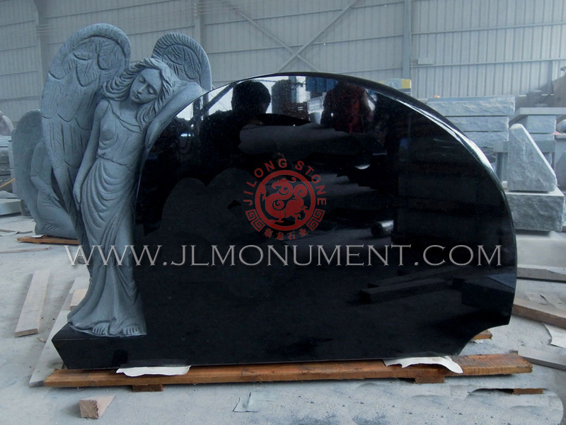 White Marble Weeping Angel Tombstone Kneeling Angel Sculpture Headstone From Everong Factoy,and Absolute Black and Angel Headstone-041