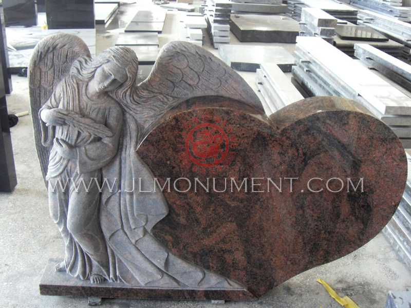 G654 Dark Grey Granite Angel with Heart Headstone,and India Aurora and Angel Headstone-044