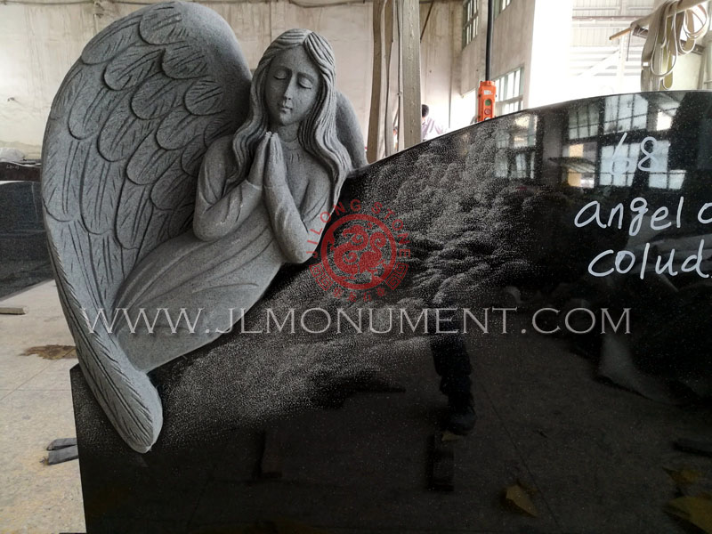 SHANXI BLACK Custom Angel Upright Headstone Design,and Jet Balck and Angel Headstone-065