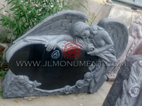 High Quality Handcarved Winged Angel Headstone for Sale, Absolute Black Granite Angel Headstones,and Absolute Black and Angel Headstone-001