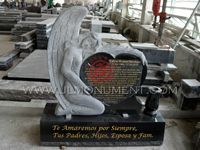 High Quality China Customize Upright Rose Etching Angel Heastone, Headstone Sign for Cemetery Bench,Cheap Large Tombstone Price,Wholesale Factory,and Shanxi Black and Angel Headstone-004