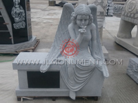 carved headstone of an angel kneeling and holding roses,and G633 and Angel Headstone-015