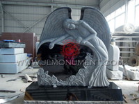 INDIA RED SITTING ANGEL WITH FLOWERS HEADSTONE,and Absolute Black and Angel Headstone-021