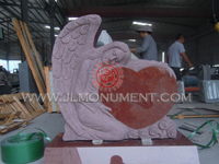 CHINA BLACK DREAMING ANGEL HEART HEADSTONE,and India Red and Angel Headstone-025