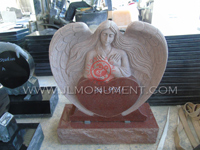 IMPERIAL RED Cremation Pedestal with Angel Headstone,and Absolute Black and Angel Headstone-060