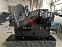 Jet Black Granite Sculpted Angel Headstone Monument Etching,and Jet Balck and Angel Headstone-063