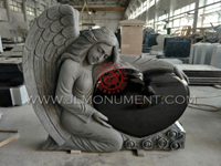 A beautiful hand carved angel heart headstone with roses,and Indian Black and Angel Headstone-091