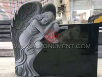 A Jet Black beautifully carved headstone of grieving angel. fully carved grieving angel with a sanded finish,and Indian Black and Angel Headstone-093
