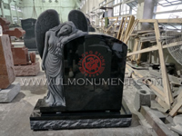 Jet Black Angel with Wings Tombstone, Shanxi Black Angel Carving Headstone and Hand Carved Angel headstones,and Indian Black and Angel Headstone-102