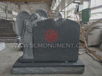 G654 Angel Headstone  With a single hand-carved rose in the hand,and G654 and Angel Headstone-104